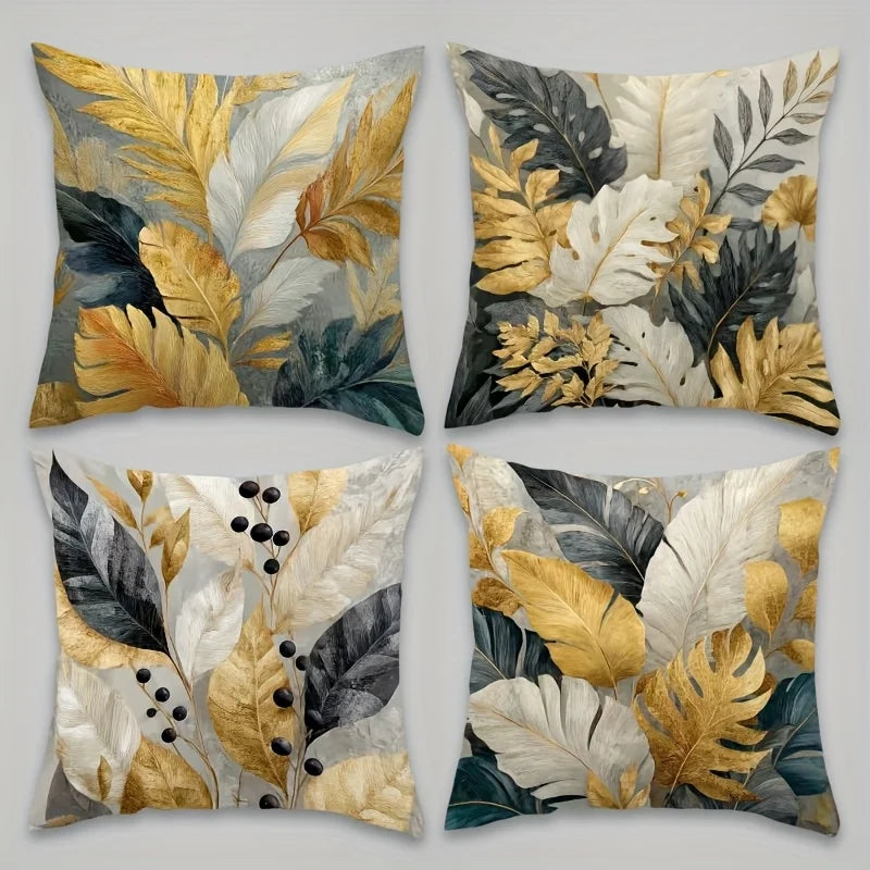 4pcs Natural plant leaves digital printing pillow cover Short plush Suitable living rooms bedrooms sofas throw cushion cover