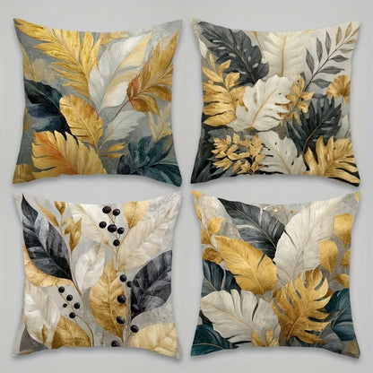 4pcs Natural plant leaves digital printing pillow cover Short plush Suitable living rooms bedrooms sofas throw cushion cover