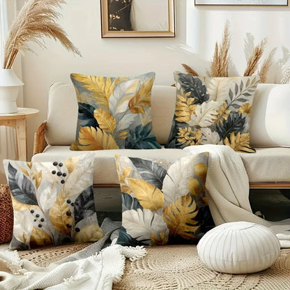4pcs Natural plant leaves digital printing pillow cover Short plush Suitable living rooms bedrooms sofas throw cushion cover