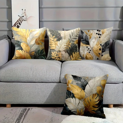 4pcs Natural plant leaves digital printing pillow cover Short plush Suitable living rooms bedrooms sofas throw cushion cover